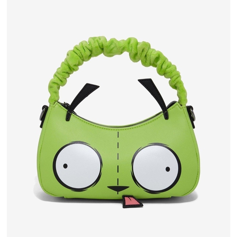 NWT Loungefly Invader Zim GIR Fuzzy Handle Convertible Crossbody Bag Lime Green - Picture 2 of 3